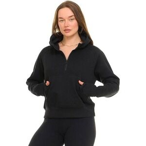 MODERN BASICS Black Half Zip Hoodie Fleece Lined Pocket Casual Athleisure Size L